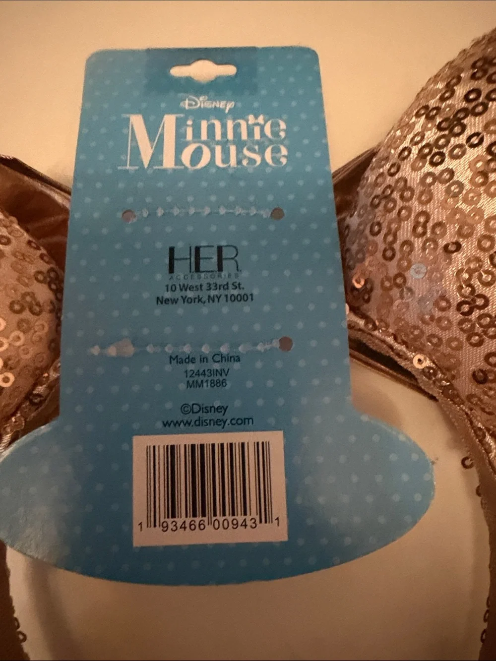 Disney Minnie Mouse Rose Gold Sequin Ear Headband with Metallic Bow